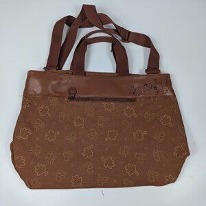 POOH Winnie The Pooh & Friends Brown Faux Leather Zip Pocket Tote Bag Leaves